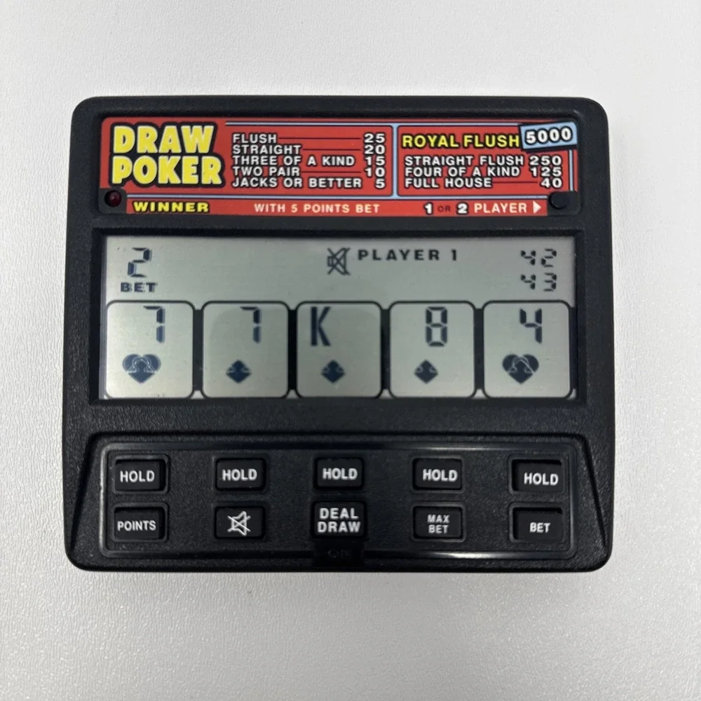 Radica Draw Poker Royal Flush 5000 Hand Held Electronic Game Works Kickstand